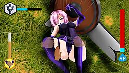 female knight undresses during click click battle fight.