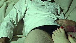 beautiful polish amateur gives sexy footjob at home, leading to cumshot and orgasm