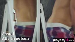 two european busty brunette babes share a big cock