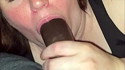 Sexy White Girl Slobbers on Black Cock and Rides