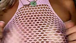 Luna Luxe In Pink Fishnet Lingerie Masturbates Her Big Ass While Smoking