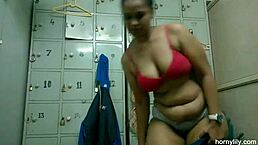Big boobs tamil indian maid lily horny in bathroom! changing bra and panty, fingering pussy!