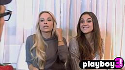 hot babe lauren strips naked with friends, teasing their bare pussies and tits?