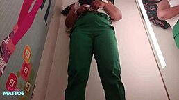 Amateur strips naked in dressing room for intense solo masturbation and assfucking.