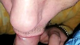 She gives a blowjob to my cock in reality.