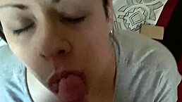 sexy latina brunette sucks on her dick