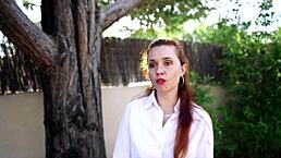 Redhead nurse with small tits tries her first casting