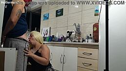 In the kitchen, the horny mother-in-law seduces with her big ass.