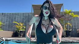 porn star liza virgin gets wild at the pool, bending over for intense fucking