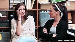 Karlee Grey, a teen babe, handles huge cock in the shop