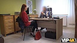 redhead milf sucks cock on office desk during casting session