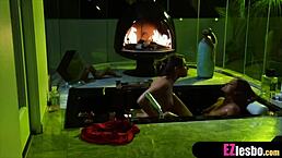 Relaxing bath turns into intimate licking with roommate