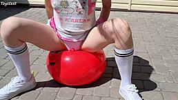 Horny Stepsister Rides Fitness Ball In Rough Outdoor Double Penetration With Amateurs And Milf Intensity