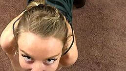 Sasha Sutherland, blonde teen, sucks a hard dick with ease