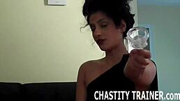 in this femdom scene, the slave's cock access is denied