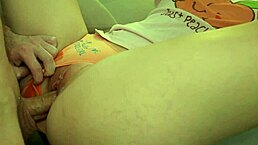 I rub against her orange panties and finish inside her stepsis