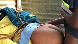 Guard protects student with quickie doggystyle cumshot outdoors.