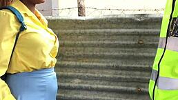 Guard protects student with quickie doggystyle cumshot outdoors.