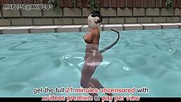 3D characters enjoy microbikini fun outdoors.