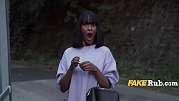 Ebony pickup babe kneels for outdoor blowjob and public sex