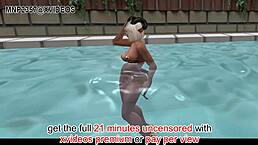 3D characters enjoy microbikini fun outdoors.