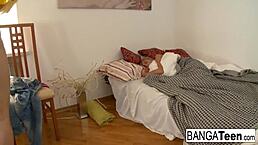 A tan blonde teen 18+ enjoys a scene where she receives a cumshot on her face