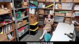 Redhead teen shoplifter uses her big ass and blowjob to seduce the officer.