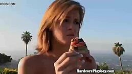 Beautiful petite lesbians flash and masturbate by the pool