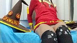 Wow! Megumin in cosplay rubs herself to a wild, juicy climax in this hot scene!