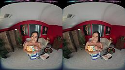 A petite Colombian babe uses a toy on her ass in VR.