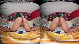 A petite Colombian babe uses a toy on her ass in VR.
