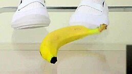 Japanese Girl Performs Detailed Food Crush Fetish by Crushing Banana with Feet