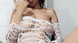 Brazilian Tanned Girl Dances Funk with Passion and Joy in the Spotlight.