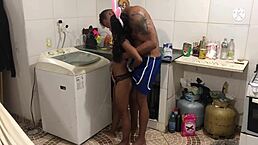 a young japanese girl in lingerie got me aroused while washing clothes, so i took her on the machine.