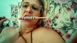 Blonde milf stella still sucks a tasty lollipop