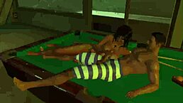 playing on the pool table