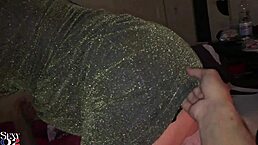 french amateur in shiny golden dress satin gloves satin lingerie feet pov