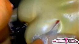 Lesbian babe slams ass with strapon so hot