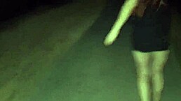 Married fanny exposes her small waist and ass in public outdoor street.