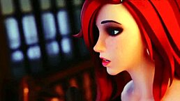 hentai 3d cartoon of miss fortune with horny girlfriend and friend in anime style