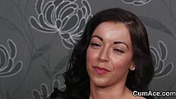 flirty idol gets sperm load on her face sucking all the cream