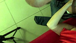 Amateur white milf in red satin dress fucked doggy style. POV ass licking and spanking in black panties.