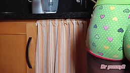 Secret camera captures ebony married woman with big tits and ass performing domestic chores alone