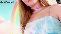 Harlow West gives a no-hands POV blowjob to a big dick, swallowing the cum load.