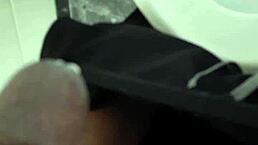 I stroked my shaved cock in the restroom until I came.