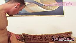 He Bangs Her Tight Shaved Pussy on Couch