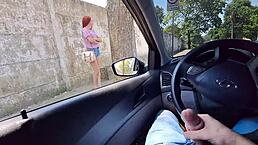 Bati punheta for hot chick at bus stop craving wild action