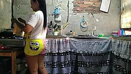 Paula, stop squeezing my ass while I cook lunch! Wanna lick it too, you horny thing?