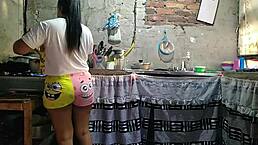 Paula, stop squeezing my ass while I cook lunch! Wanna lick it too, you horny thing?