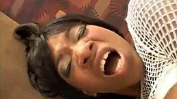 The ebony amateur with big tits gets her ass fucked by a monster cock after a blowjob
